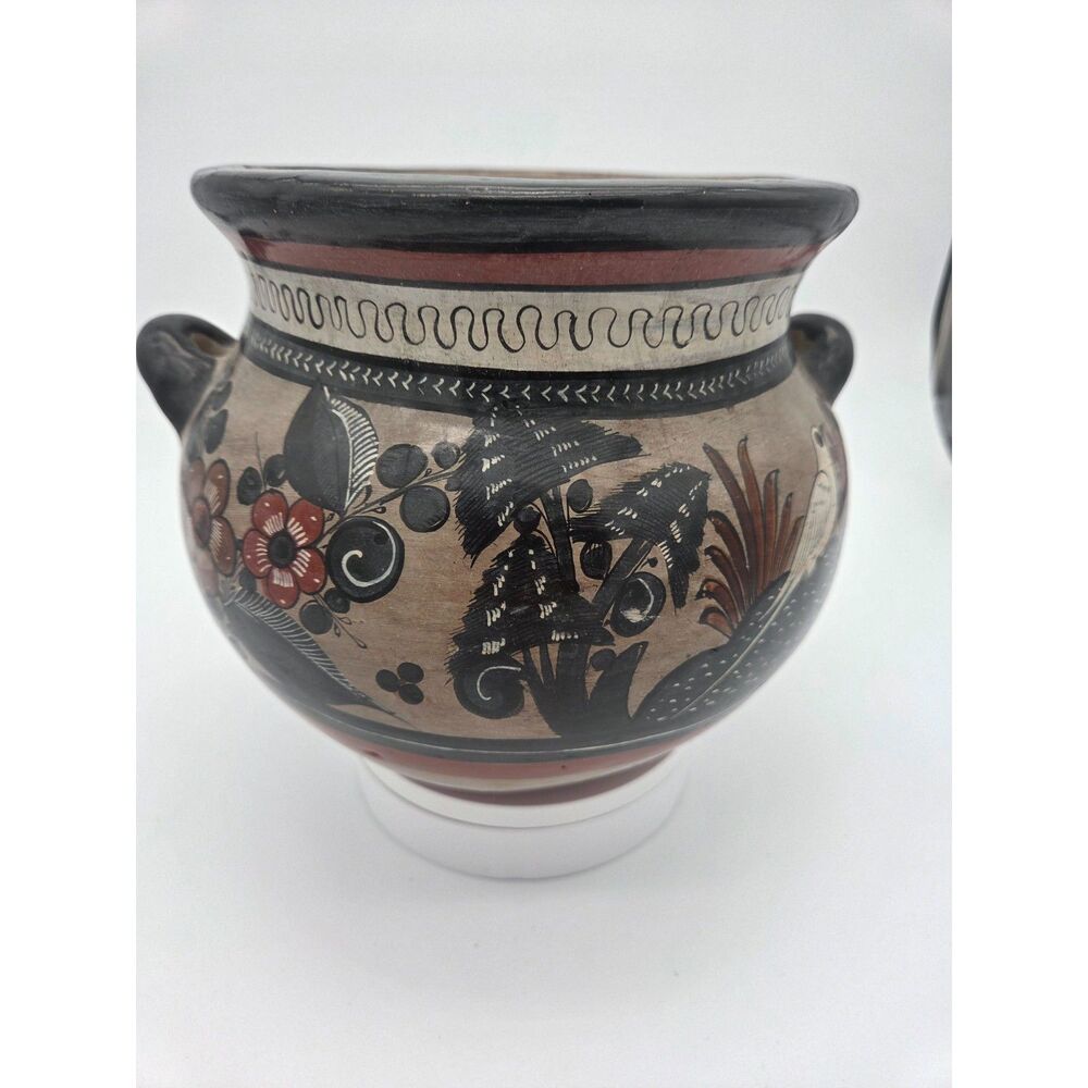 Vintage Tonala Mexico Hand Painted Folk Art Pottery Planter Pot BML